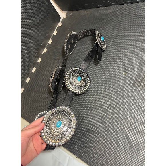 Rancho Estancia Concho Belt Womens Black Silver Turquoise Rhinestone Western main image 5